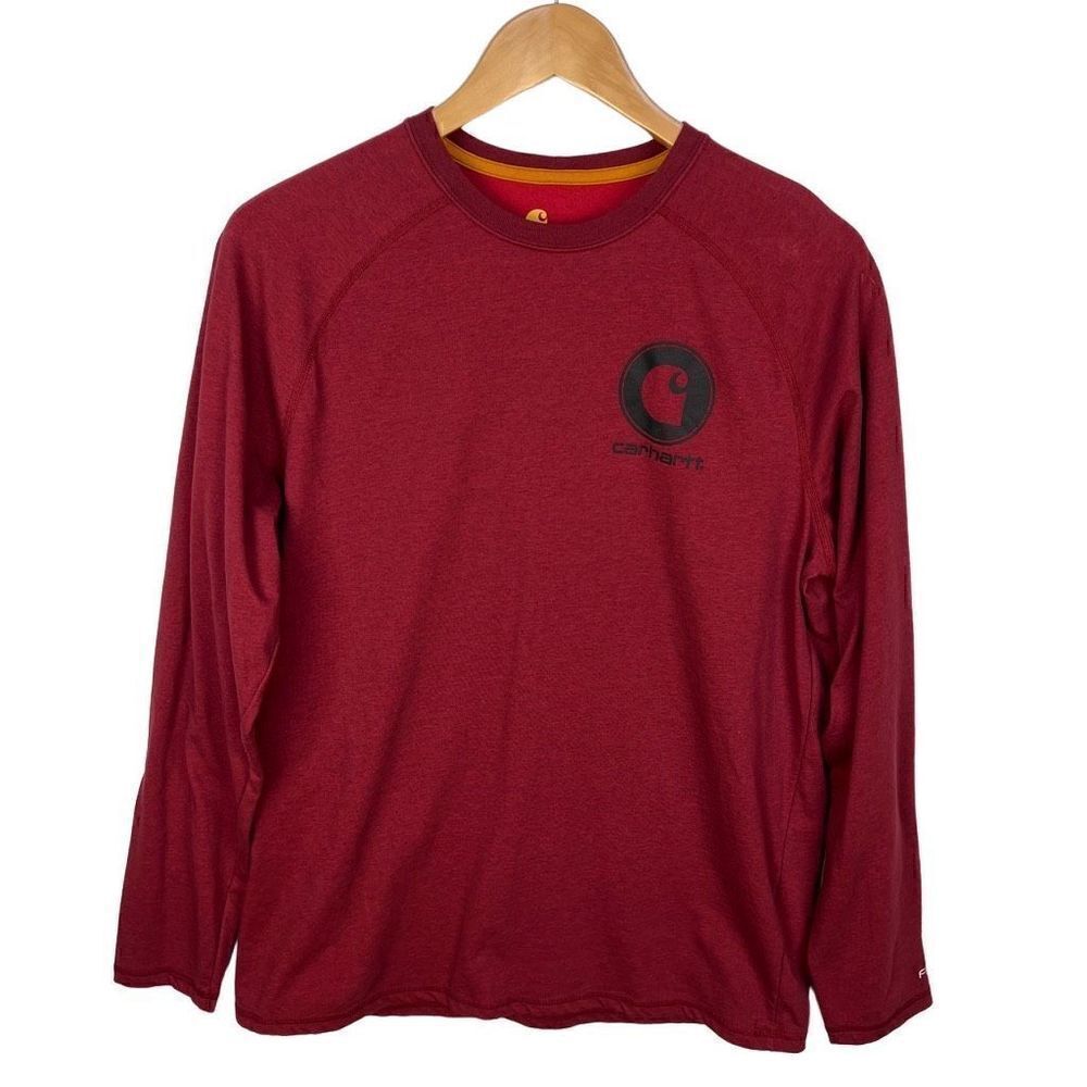 Carhartt Long Sleeve Crew Neck T Shirt Relaxed Fit Logo Graphic Tee Red Men’s M